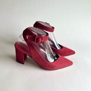 Marc Fisher Raspberry Suede Genuine Leather Point Toe Ankle Strap Heels size 8